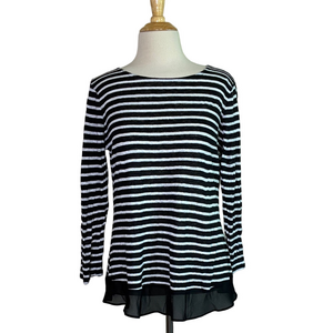 LAUREN RALPH LAUREN Medium Black White Stripe Nautical Preppy Linen Tunic Top